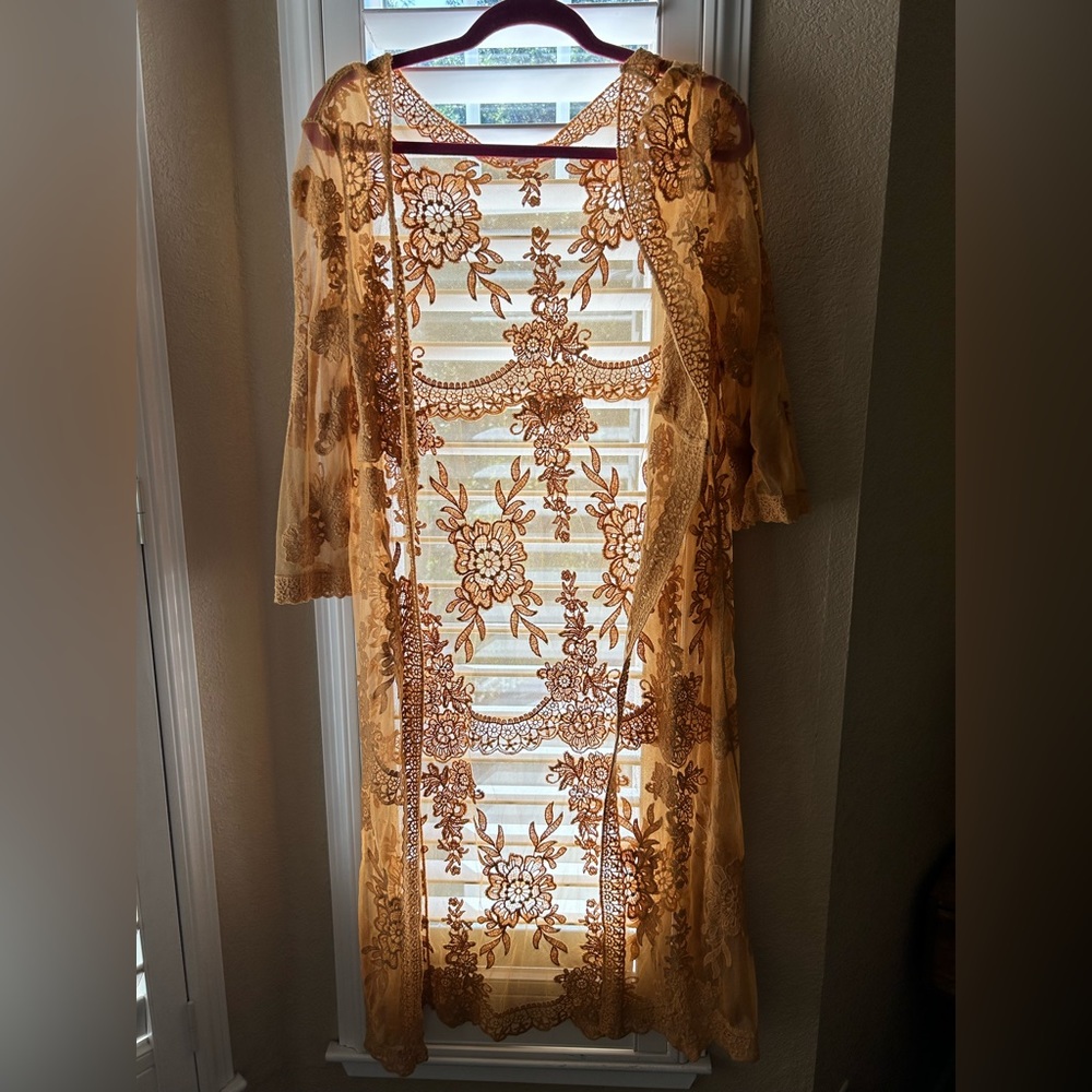 Lace embroidered coverup long cardigan